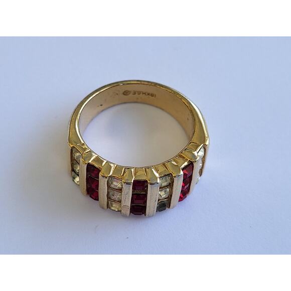 Vintage Gold Ring 18k HGE Faux Rubies & Diamonds Arthur M Anderson Size 6.75 - Picture 8 of 9